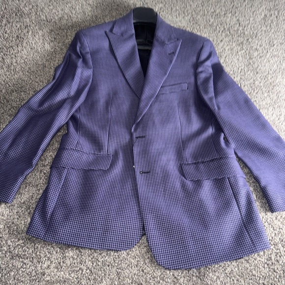 Paul Frederick Mens Purple/Black Houndstooth Blazer Size 40 Regular
